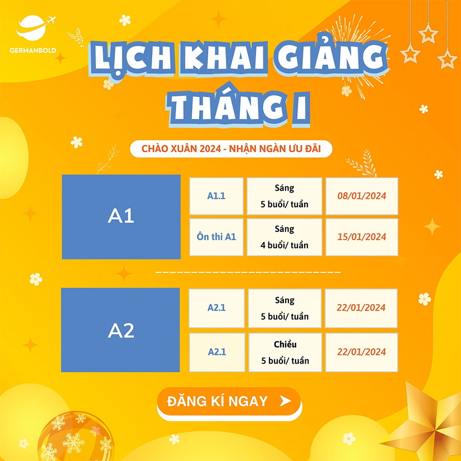 Lịch khai giảng tháng 1